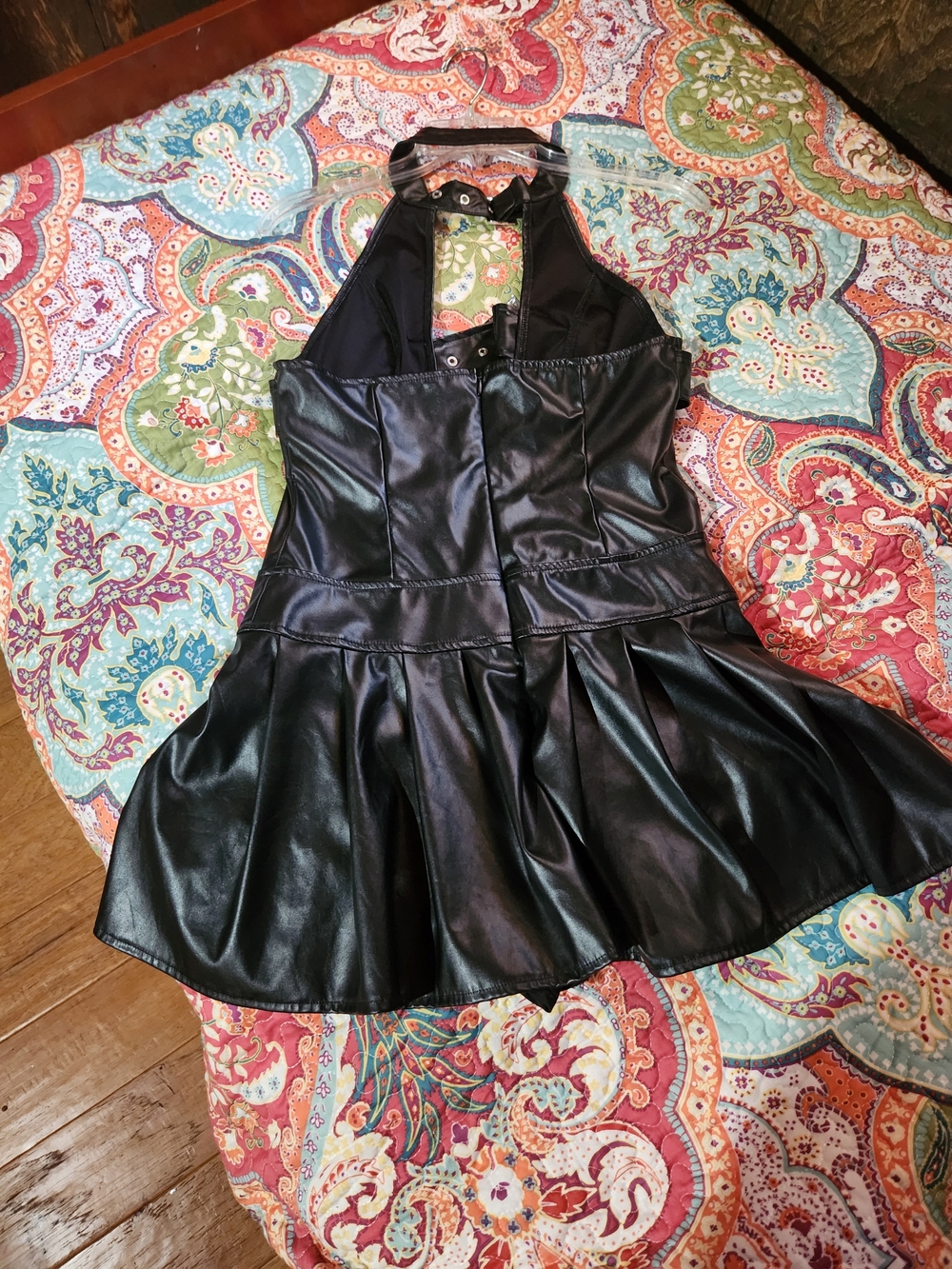 Nwot Black Faux Leather Mini Dress with Buckle Halter - Picture 5 of 9